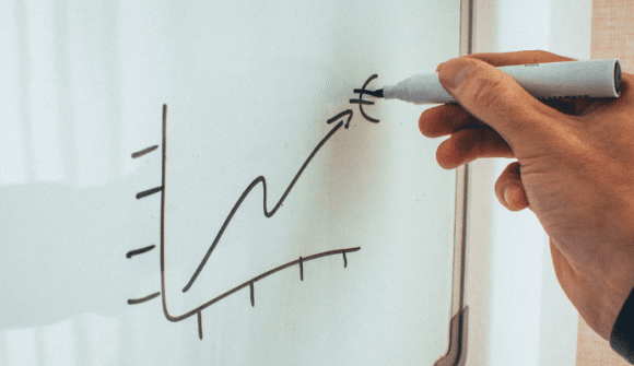 Kuvassa yrityksen maksuvalmius tarkastelussa kasvavan käyrän avulla.